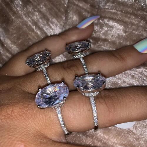 Silver color wedding engagement ring for women 5A cubic zirconia oval cz sparking bling wedding jewelry