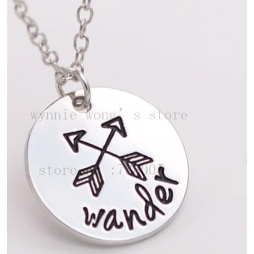 "Wander "Hand Stamped Necklace. Inspirational Necklace, Traveler Gift Graduation Gift, Arrow