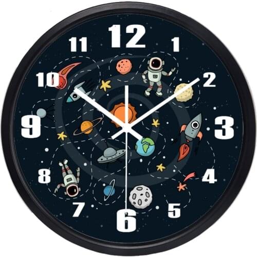 Discount Cartoon Space Pilot Bedroom Wall Clock for Children Boy Room, No Ticking Sound