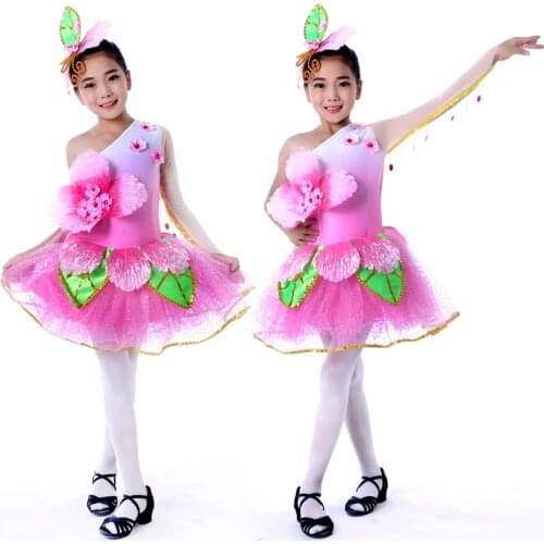 Pink flower dance costumes for girls kindergarten dance costumes kindergarten graduation dresses festival performance clothing