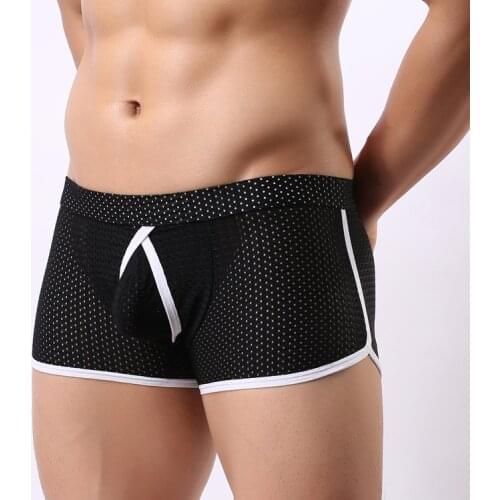 Sexy Men Underwear Mesh Boxer Shorts Man Patchwork Panties Breathable Low waist U Convex Pouch Underpants cueca calzoncillos