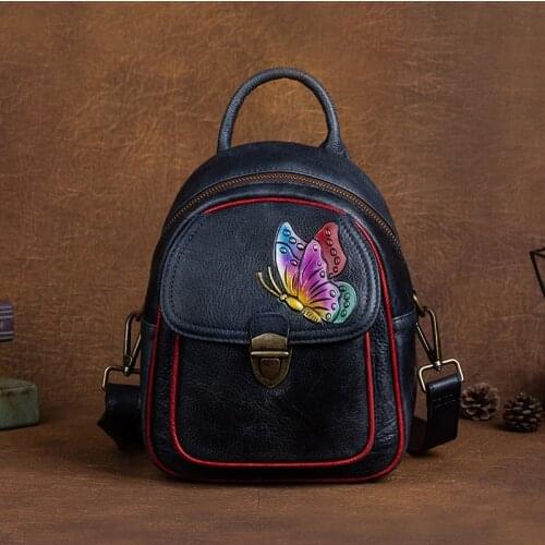 Vintage Embossed Cowhide Shoulder Bag Women Backpack 2021 New Versatile Leisure Multi Purpose Small Travel Backpacks Sac A Dos