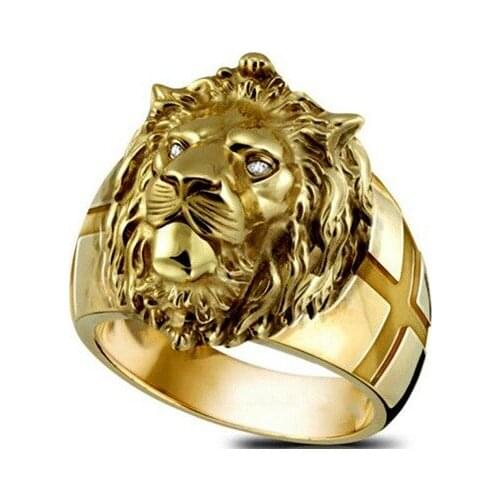 Domineering Mens Gold Color Luxury Ring Accessories Lion KingHead Statue Rings Fashion Hip Hop Party Personality Jewelry