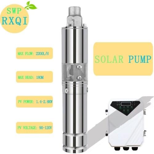 SOLAR WATER PUMP 3" DC Brushless Submersible Screw Pump 1100w or 1.8HP Max flow 2200L/H Max head 180m Outlet 0.75" for deep well