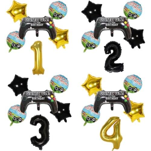 1set Gamepad Boy Game Foil Balloon 32inch Black Gold Number Balloon Kids Birthday Party Decoration Match Props Gaming Balloon