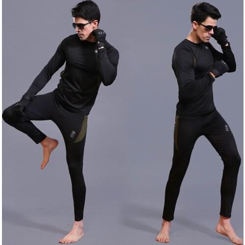 High Elastic Quick Dry Mens Sports Underwear Suits Male Outdoor Fitness Training Running Thermal Tight Breathable Shirt + Pants