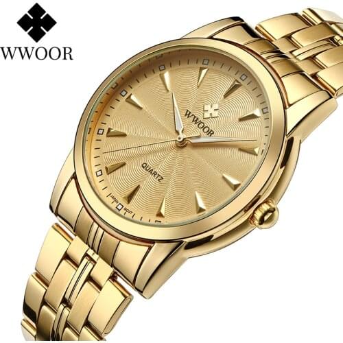 WWOOR 2021 Men Watch Top Brand Luxury Fashion Gold Stainless Steel Casual Quartz Simple Waterproof Wristwatchs Relogio Masculino