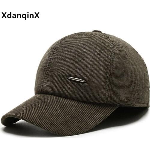 XdanqinX Middle-aged Mens Winter Thick Warm Baseball Caps Simple Sports Cap Ear Protection Earmuff Hats Adjustable Snapback Cap