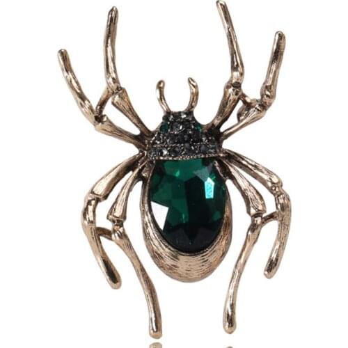 Zlxgirl jewelry fashion men jewelry green red rhinestone spider mens scarf pins jewelry womens punk hijab accessories gifts