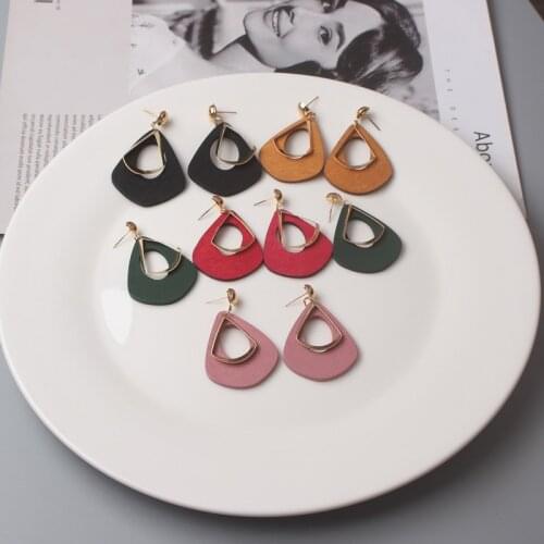 Geometric Statement Drop Earrings for Women Vintage Boucle D'oreille Femme Brincos Wooden Striped Dangle Earrings for Female