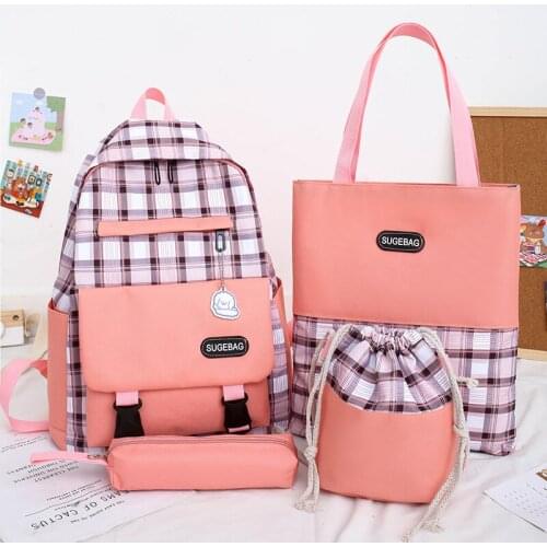 4 Set Women Backpack Candy Color For Teenage Girls 2021 Fashion School Bag High Quality Canvas Female Bagpack Mochila Rucksack56
