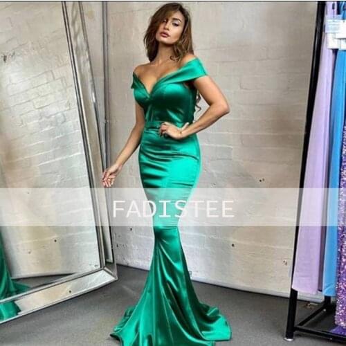 Green satin Prom party evening dresses vestido de noiva sereia gown dress robe de soiree vestido novia playa mermaid