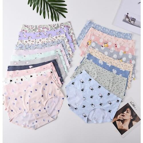 28 Colors/girl One Piece Ice Silk Seamless Venting Hole Mid-waist Printing Panties Womens Floral Briefs Lingerie Cute Underwear