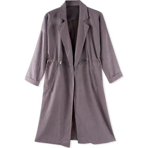 Neatie kiddie Fashion High Street Single Button Long Coat Women Turn-down Collar Slim Solid Spring Autumn Trench Coat
