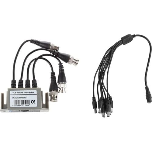 1 Pcs 4-Channel Video Balun BNC UTP CAT5 Transmitter & 1 Pcs 5.5X2.1Mm 8 Channel Splitter DC Power Cable