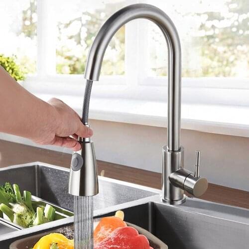 2 Modes Brass Faucet Pullout Extra Long Stretch Tap 360 Degree Multi-Functional Single Handle Hole Hot Cold Mixer Kitchen Sink