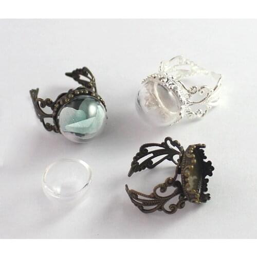 4PCS Globe Cover Rings hollow glass dome with ring findings set glass globe vials glass bottle jewelry findings