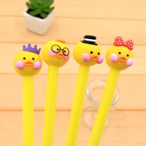 4pcs/lot 0.5mm Kawaii Cartoon Yellow Duck Black Ink Gel Pen Set School Office Stationery Animals Ballpoint Pens Supplies