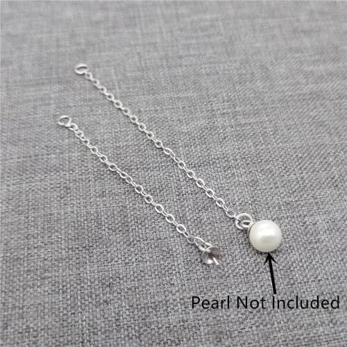 5prs of 925 Sterling Silver Earrings Chain Drop Rhodium Plated Cup Peg for Pearl
