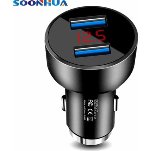 SOONHUA 3.1A Car Dual USB Charger With LED Voltage Digital Display For iPhone Samsung Mobile Phone Charger Fast Car-Charger