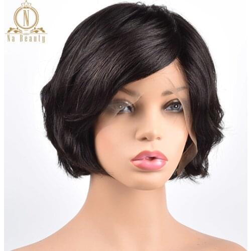 Glueless Full Lace Human Hair Short Wigs Natural Wave Bob Wigs Pixie Cut Brown Black Full Lace Wigs For Women Remy Nabeauty