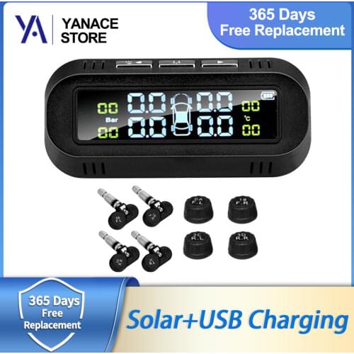 Dropshipping Solar Power TPMS Car Tire Pressure Security Alarm Smart Tyre Pressure Display Temperature Warning with 4 sensors