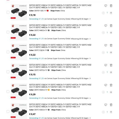 DDTC143ECA-7-F DDTC143ZCA-7-F DDTC143TCA-7-F DDTC123JCA-7-F DDTC144ECA-7-F DDTD113ZC-7-F