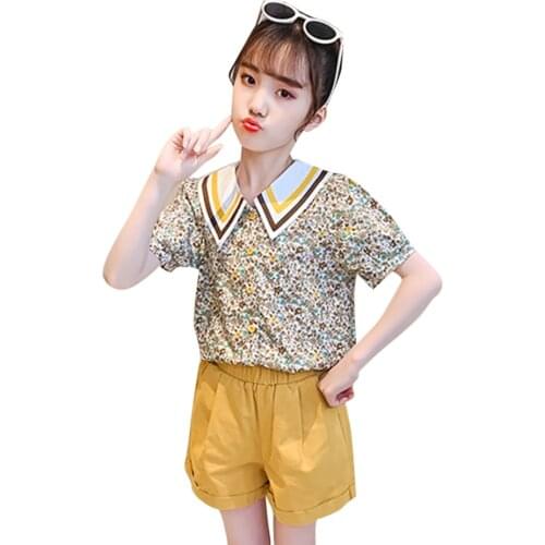 Kids Clothes Floral Tshirt + Short Girl Clothes Summer Girl Outfit Casual Style Tracksuit Kids 6 8 10 12 14