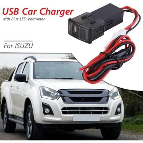 Durable USB Car Charger Multi-function For ISUZU USB Car Charger with Blue LED Voltmeter 5V 2.1A USB Charger Adapter