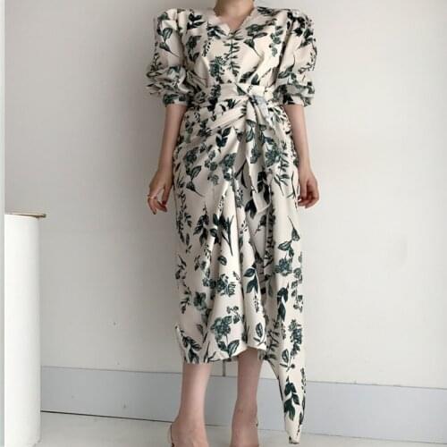 French style elegant and irregular hem strap mid-length dress