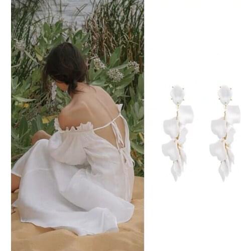Elegant Long Tassel Fashion Stud Earrings For Women Rose Petals Exaggerate Accessories Drop Earring 2021 Girl Oorbellen Jewelry