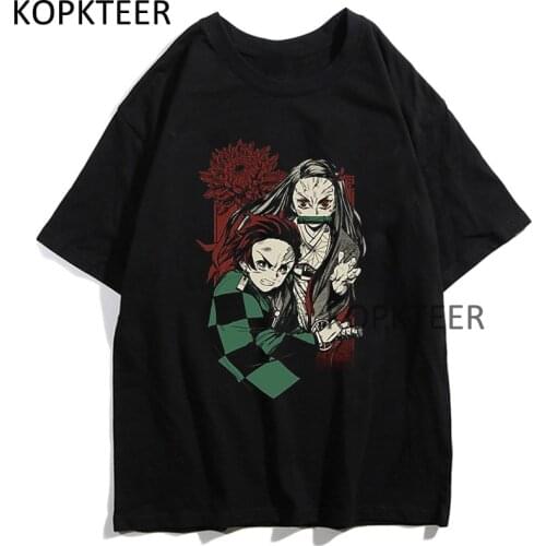 Demon Slayer Tanjirou and Nezuko T-shirts Japan Anime Kimetsu No Yaiba Harajuku Ulzzang Gothic Summer Short Sleeve T-shirts Tops