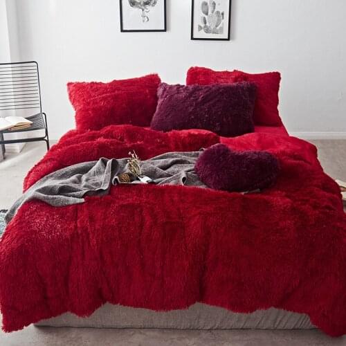 Pink White Fleece Fabric Winter Thick Pure Color Bedding Set Mink Velvet Duvet Cover Bed sheet Bed Linen Pillowcases 4pcs