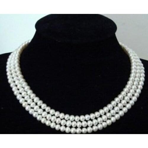 Pretty! 3 Rows 8-9mm White Akoya Pearl Necklace AAA