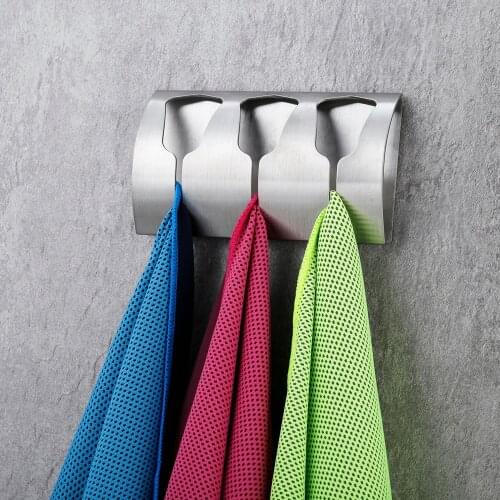 Strong Self Adhesive Triple Towel Holder Towel Rack Stainless Steel Coat Hook Eruopan Bathroom Accessories Wall Hanger Hat Hook