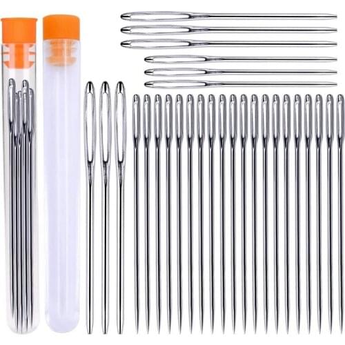 LMDZ 29 PCS Large Eye Sewing Needles-20 PCS Sewing Sharp Needles and 9 PCS Large Eye Blunt Hand Stitching Needles with Bottle