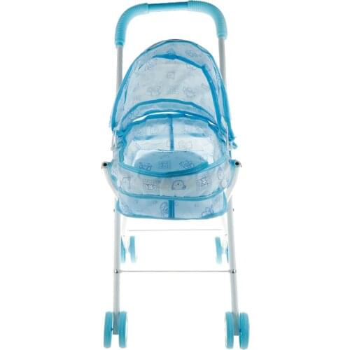 Mini Sturdy Blue Printed Foldable Doll Stroller with 4 Swivel Wheels Toys Best Gift