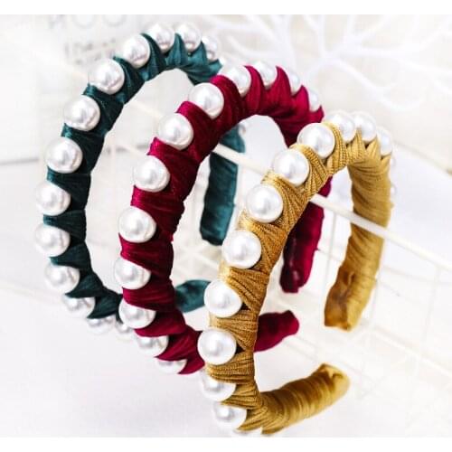 Fashion Big Pearl Velvet Hair Bands For Women Hair Clips Hoop Girls Hair Accessories Haar Headband Headwear opaska do wlosow