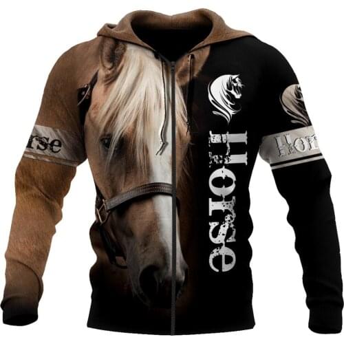 3D Printed Mens Zipper Hoodied Autumn Hoodies Beautiful Horse Sweatshirt Unisex Streetwear Pullover Casual Jacket DW0818