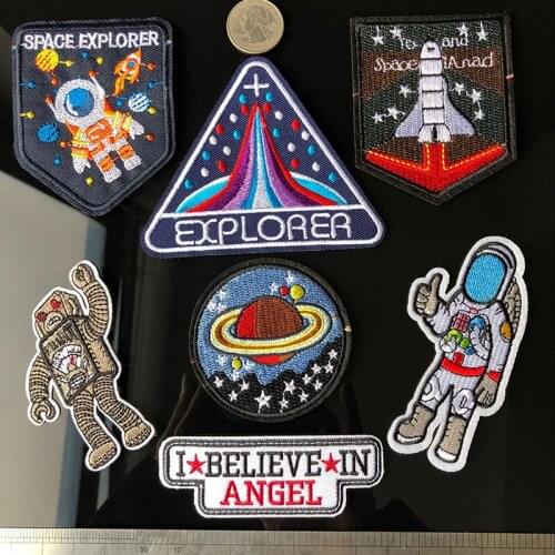 Astronaut Patches Space UFO Astral Planet Embroidered Iron on Appliques for Clothing DIY Stripes Clothes Alien Sticker Parches