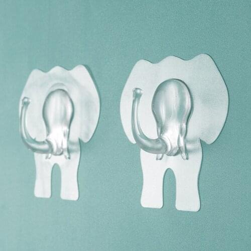 Wall Hook Organizer Strong storage Cartoon Elephant Shaped Hooks Transparent Self-adhesive Kitchen Towel Hanger Hook Racks Tool