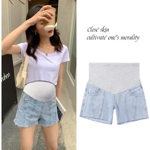 Sky Blue Pregnant Womens Shorts Summer Wear Low-Waisted Denim Shorts Summer Wear New Spring Loose Pants for Pregnant Clothes