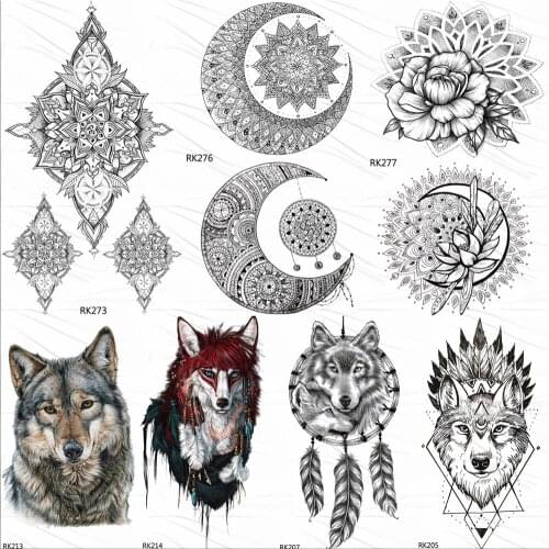 OMMGO Black Henna Lotus Tribal Buddha Temporary Tattoos Sticker Totem Fake Tattoo Mandala Flower Custom Tatoos For Women Art