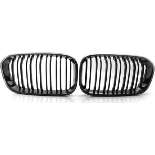 Front Grille Double Slat Carbon Fiber Style Fit BMW F20 F21 1 Series 2015-2017