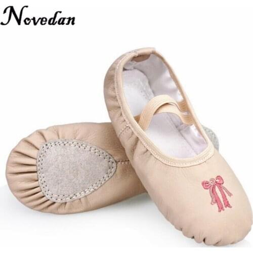 Professional Girls Women PU Leather Soft Split Outsole Ballet Dance Shoes Toe Shoes Children Fitness Shoes Pink Beige Slippers