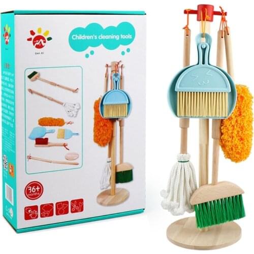 Realistic Cleaning Set Toys Household Cleaning Tool Pretend Play Toy Interactive Educational Housekeeping Toy with Mop