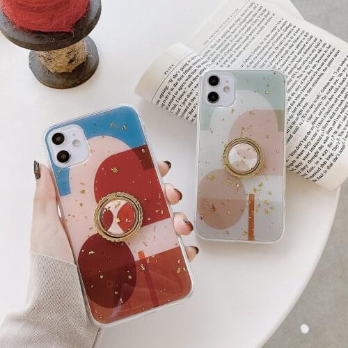 Luxury Geometric Nordic wind Gold Foil Holder Phone Case For iphone 11 12 Pro MAX Mini X XR XS MAX SE 2020 7 8 Plus Ring Cover