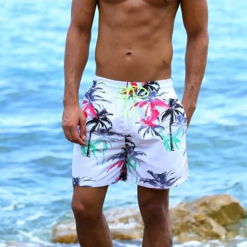 SD100 plus size 3XL men beach short quick dry beach board leisure shorts trend coconut tree print swimwear men swimsuit sunga