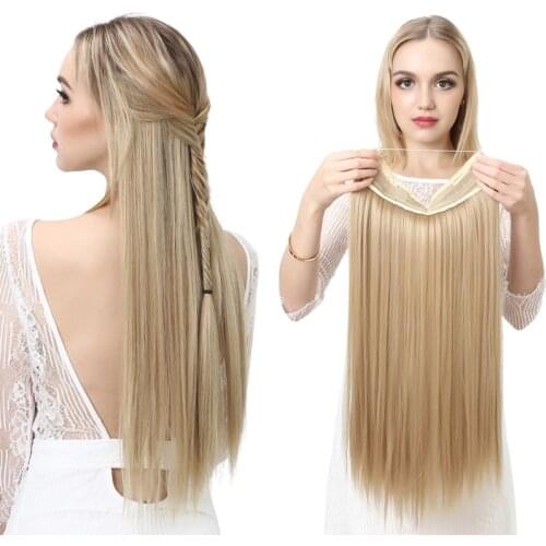 SARLA 14" 16" 18" 22" Ombre Straight Wire Halo Hair Extension Fish Line False Hair Pieces Hairpieces Synthetic Hair for Women