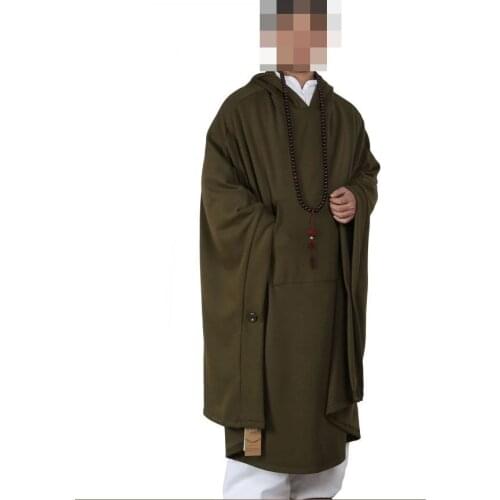 Unisex winter&spring Cotton warm buddhist suits robes carpet buddhism monks meditation cloak Lay martial artscapes dark green